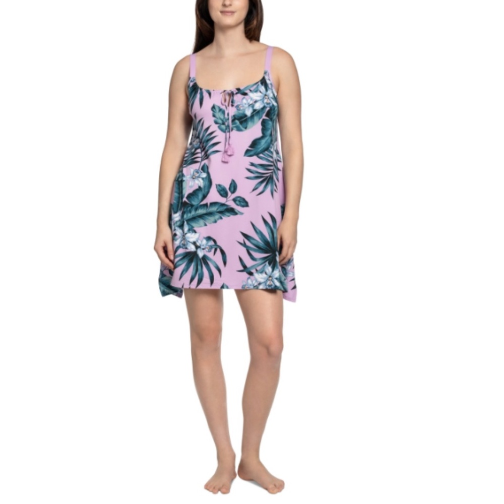 Linea Donatella Rhadna Tropical Floral Pink Sleeveless Chemise Nightgown Siz M S